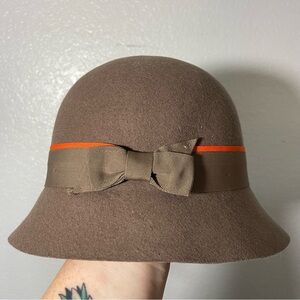 Brown and Orange Wool Bucket Hat with Adorable Bow